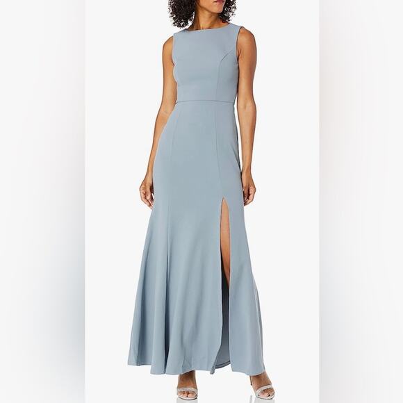Jenny Yoo Gia Crepe Open Back Mayan Blue Fit & Flare Gown Size 10 NWT - Picture 2 of 10
